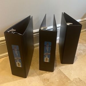 3 (three) Avery 4” durable storage 3-ring black binders